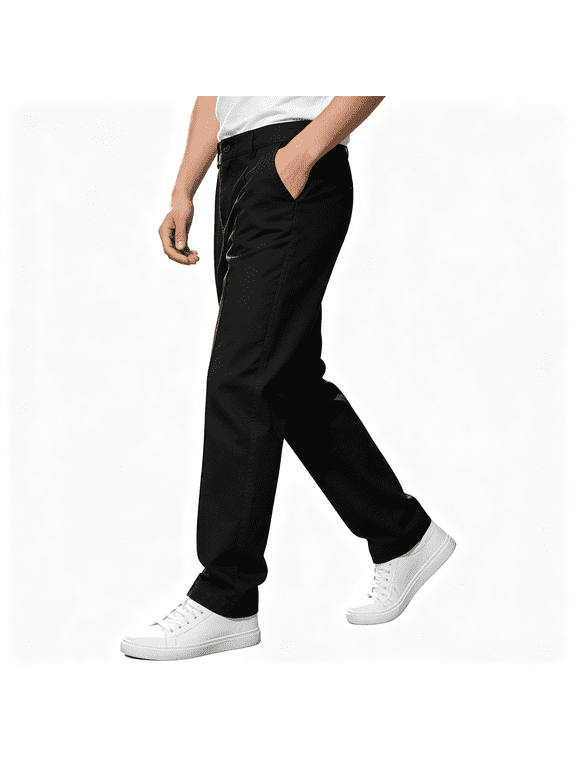Boys Twill Chino Pants Straight Leg Causal Elastic Waist Regular Fit Stretch Kids School Uniform Pants Black Size 12-13Years