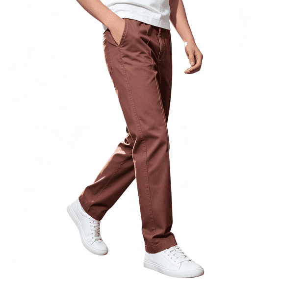 Amidoa Boys Twill Chino Pants Straight Leg Causal Elastic Waist Regular Fit Stretch Kids School Uniform Pants Brown Size 5-6Years
