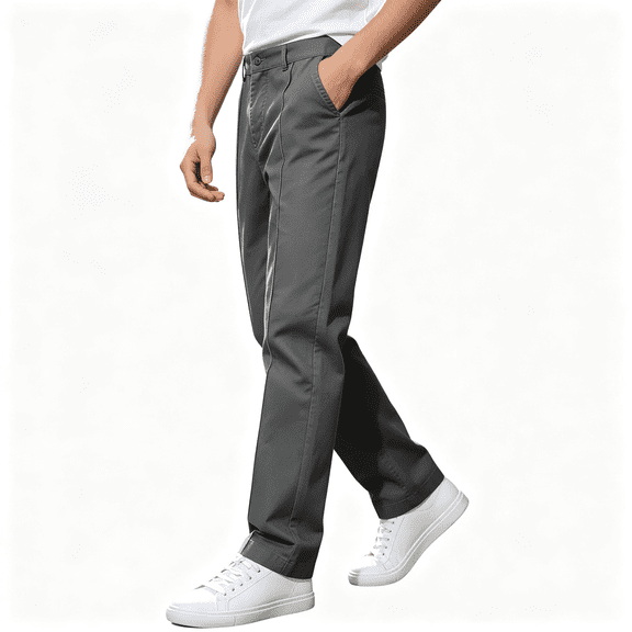 Amidoa Boys Twill Chino Pants Straight Leg Causal Elastic Waist Regular Fit Stretch Kids School Uniform Pants Dark Gray Size 7-8Years