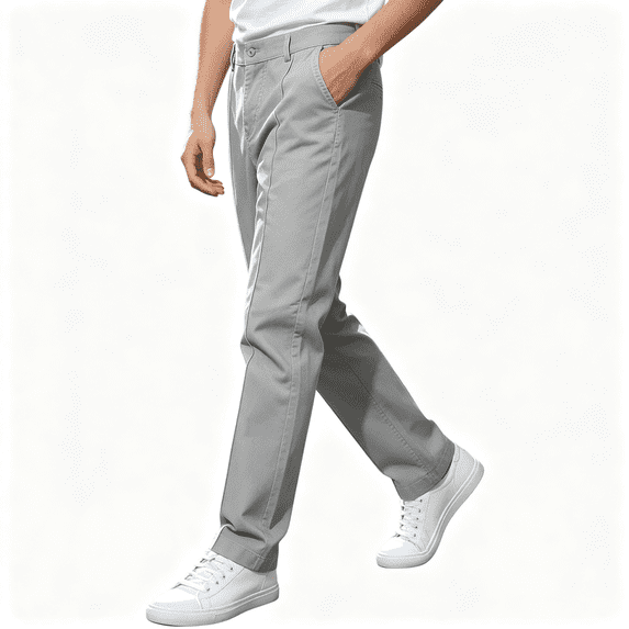 Amidoa Boys Twill Chino Pants Straight Leg Causal Elastic Waist Regular Fit Stretch Kids School Uniform Pants Gray Size 7-8Years