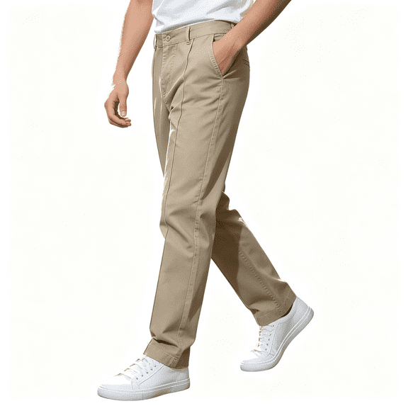 Amidoa Boys Twill Chino Pants Straight Leg Causal Elastic Waist Regular Fit Stretch Kids School Uniform Pants Khaki Size 12-13Years