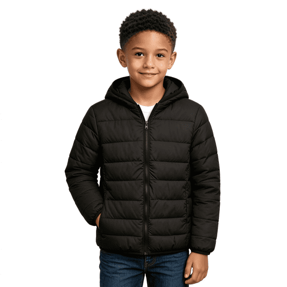 Amidoa Boys Winter Coat Fleece Lined Warm Hooded Puffer Jacket Zipper Lightweight Kids Waterproof Outerwear Black Size 3-4 Years