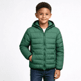 thumbnail image 1 of Amidoa Boys Winter Coat Fleece Lined Warm Hooded Puffer Jacket Zipper Lightweight Kids Waterproof Outerwear Green Size 11-12 Years, 1 of 5