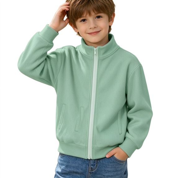 Amidoa Boys Zip Up Sweatshirt Fleece Track Jackets Kids Mock Neck Jacket Fashion Fall Winter Clothes with Pockets Mint Green Size 6-7 Years