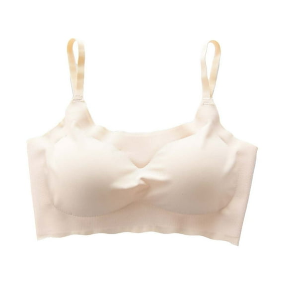 Amidoa Bras for Older Women Beige Wire-Free Padded Seamless Push-up Solid Bandeau Brasiers Women L