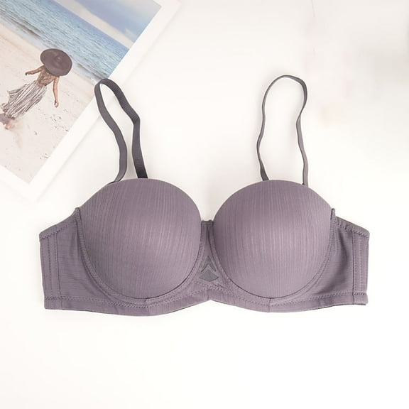 Amidoa Bras for Older Women Demi-Cup Underwire Push-up Gray Solid Bras Lingerie for Women L