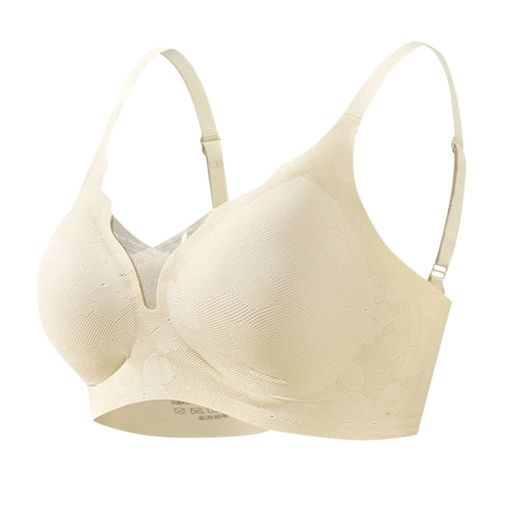 Amidoa Bras for Older Women Pullover White Wire-Free T-Shirt Push-up Solid Bra Women Lingerie L