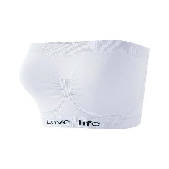 Amidoa Bras for Older Women White Push-up Strapless Sports Stretch Solid Bandeau Lingerie for Women M