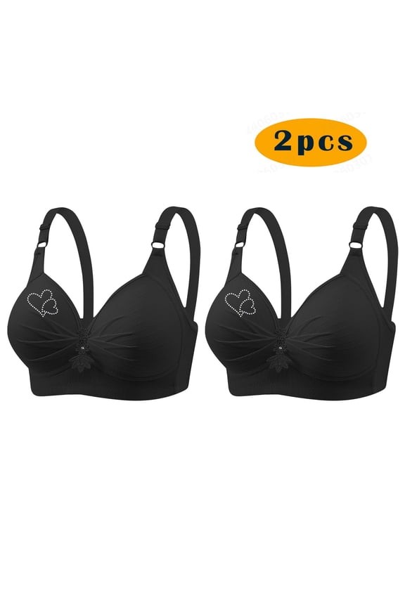 Bras for Women Black Full-Figure Wire-Free Heavy Breast 2 Pcs Solid Bras Brasiers Women XXL