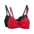 thumbnail image 1 of Amidoa Bras for Women Cheeky Underwire Lace Red 2 Pcs Solid Bras Bralettes for Women S, 1 of 2