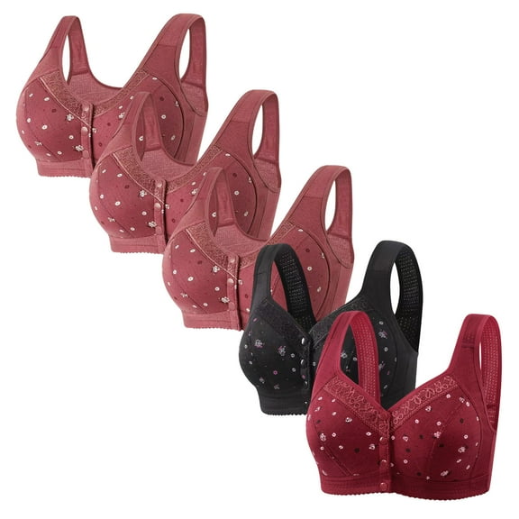 Amidoa Bras for Women Front-Close Red Nursing Wireless 5 Pcs Floral Bras Women's Lingerie S