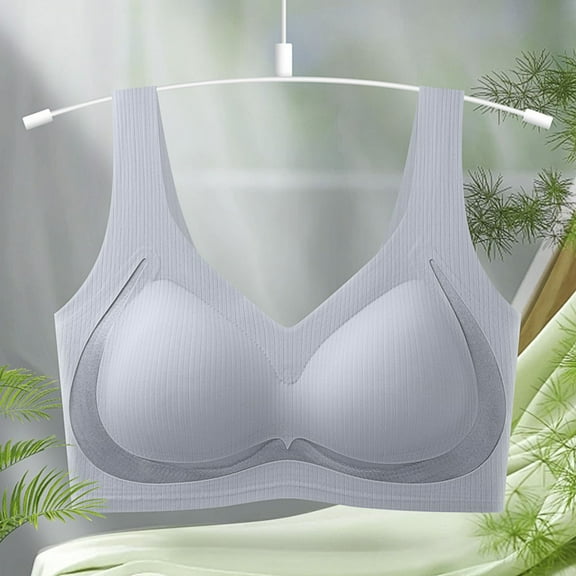 Amidoa Bras for Women Gray Back Support T-Shirt Seamless Solid Bandeau Women's Lingerie M