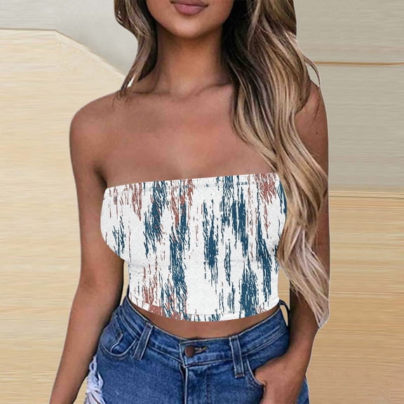 Amidoa Bras for Women White Strapless Crop-Top Push-up Graphic Prints Cheeky Bandeau Women Lingerie L