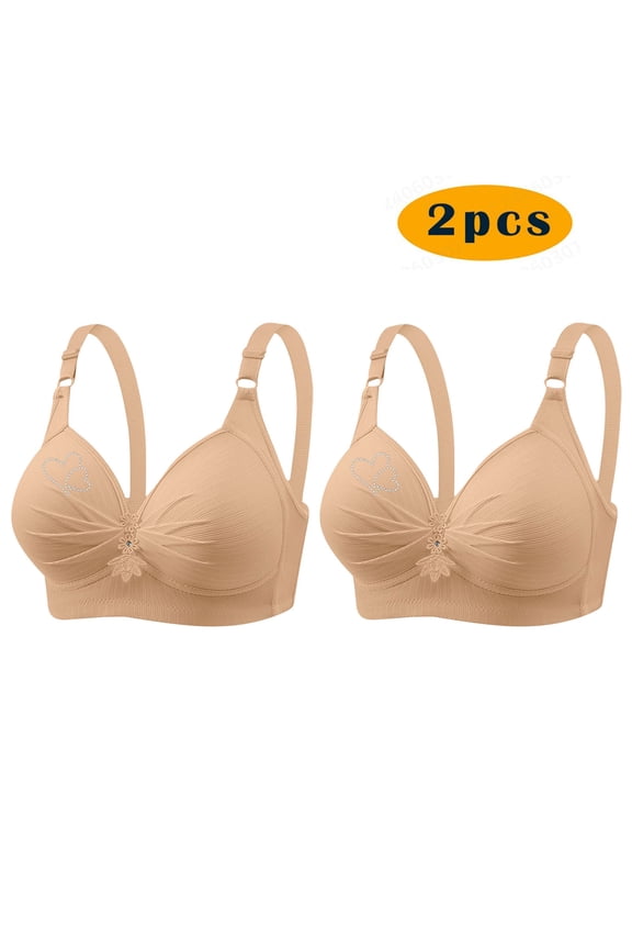 Bras for Women Wire-Free Heavy Breast Full-Figure Beige Solid 2 Pcs Bras Bralettes for Women XXXXL