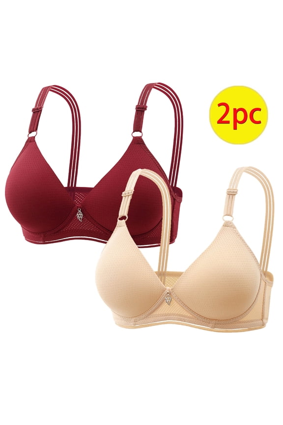 Breathable Womens Bras Red Wire-Free Push-up Solid 2 Pcs Bras Bralettes for Women 38/85