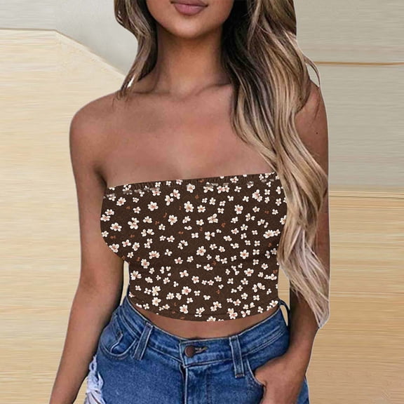 Amidoa Bronze Bras for Older Women Strapless Crop-Top Push-up Cheeky Floral Bandeau Women Lingerie L