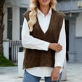 thumbnail image 1 of Amidoa Brown Womens Sweaters V-Neck Sleeveless Cable Knit Lightweight Loose Sweater Vests Womens Sweaters Cardigan XL, 1 of 7
