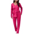thumbnail image 1 of Amidoa Button Down Womens Pajama Sets Waffle Knit Pink V-Neck Solid Elastic Waist Pants Clothing Womens Lounge Set S, 1 of 2