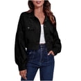 thumbnail image 1 of Amidoa Button up Women's Coats Cropped Corduroy Bomber Black Outerwear Outdoor Collared Jacket Womens Jackets Trendy L, 1 of 4