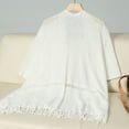 thumbnail image 1 of Amidoa Cardigan Sweaters for Women White 3/4 Sleeve Open Front Long Fringe Cutout Shawls Womens Cardigans Free Size, 1 of 8