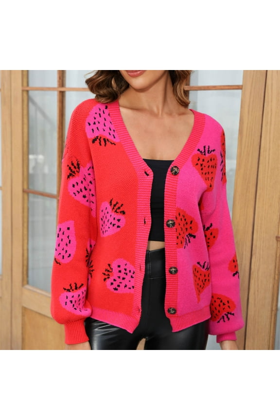 Cardigan Womens Sweaters Button up Long Sleeve Red Cute Graphic Oversized Cardigans Womens Cardigans S
