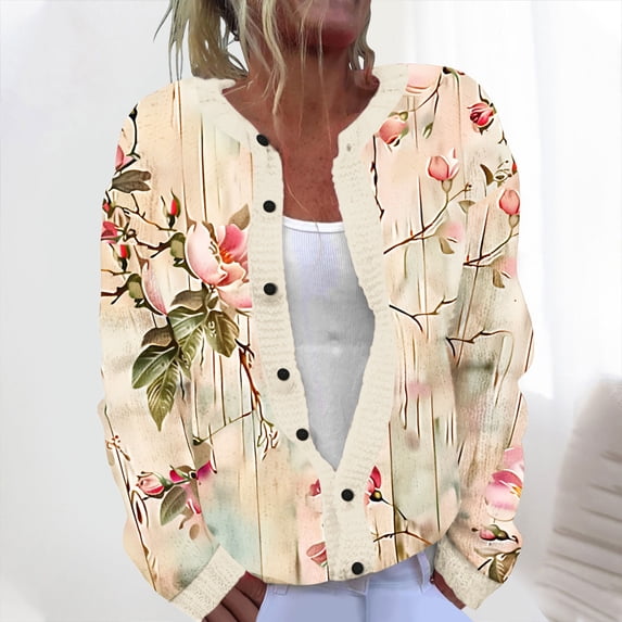 Amidoa Cardigan Womens Sweaters and Cardigans Knit Long Sleeve Hawaiian Floral Button up Cardigans Womens Cardigans S