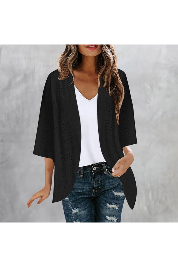 Cardigans for Women Cutout Kimono 3/4 Sleeve Open Front Long Solid Summer Cardigans Womens Cardigan Sweaters S