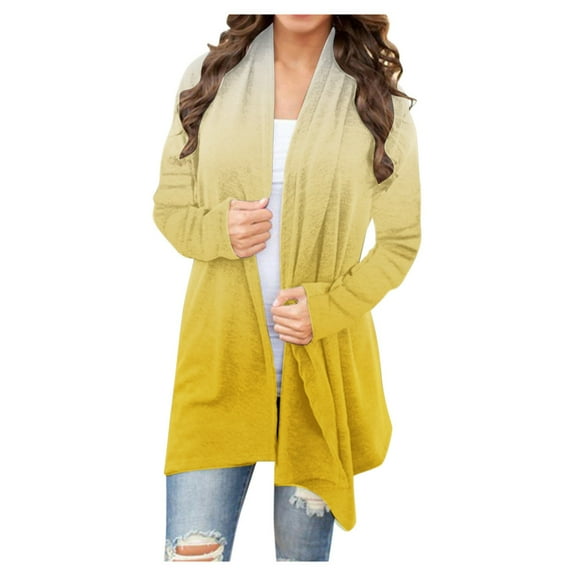 Amidoa Cardigans for Women Dressy Open Front Yellow Long Sleeve Long Warm Gradient Color Cardigans Women Sweater XL