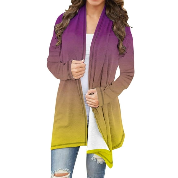 Amidoa Cardigans for Women Long Sleeve Open Front Lightweight Gradient Color Long Cardigans Sweaters for Women XL