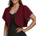 thumbnail image 1 of Amidoa Chiffon Cardigans for Women Crop Short Sleeve Red Ruffle Elegant Light Solid Cardigans Sweaters for Women 2025 L, 1 of 6