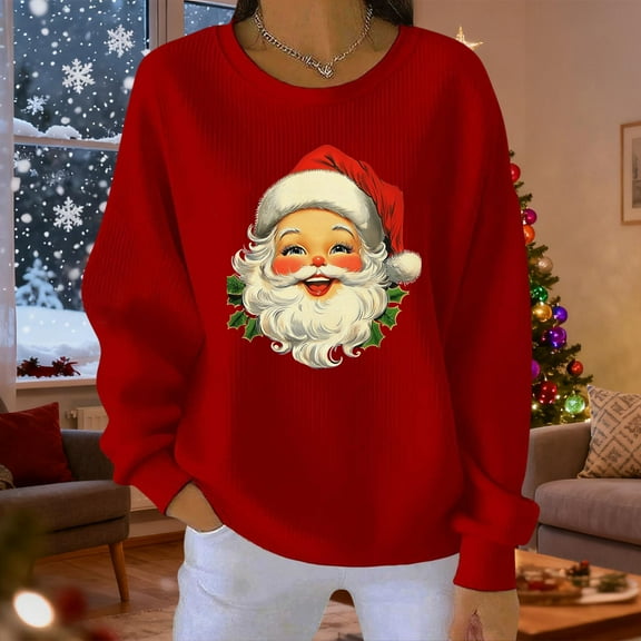 Amidoa Christmas Sweatshirt for Women Cute Crewneck Red Long Sleeve Sweatshirts Graphic Clothing Shirts for Women M