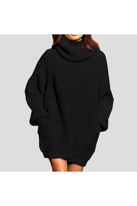 Chunky Womens Sweaters Long Sleeve Turtleneck Black Winter Solid Long Sweaters Womens Cardigan Sweaters L