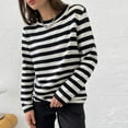 thumbnail image 1 of Amidoa Classic Womens Sweaters Black Long Sleeve Striped Lightweight Pullover Fall Sweaters Womens Cardigans L, 1 of 4
