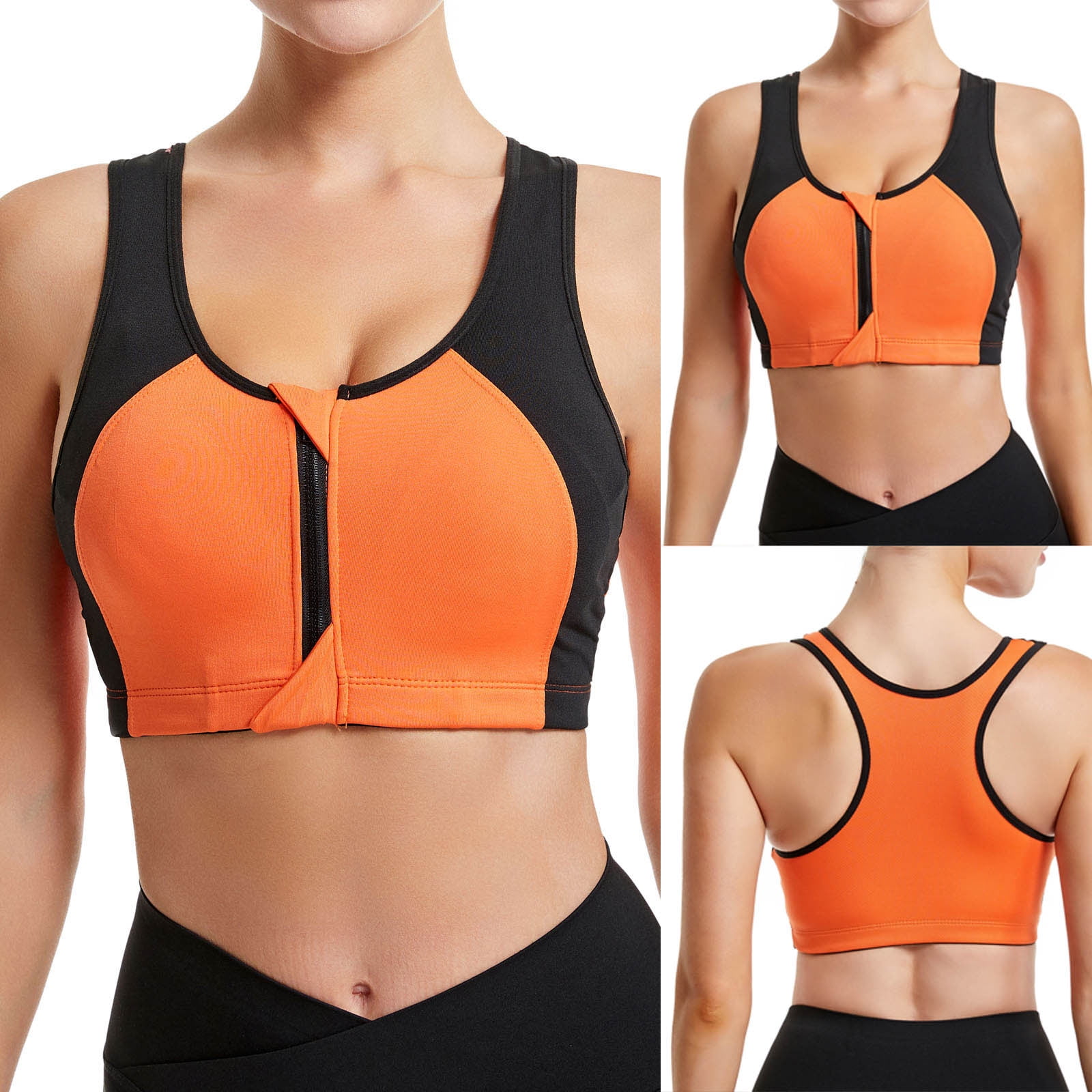 Amidoa Colorblock Girls Bras Padded Front Zipper FullFigure Sport Bra