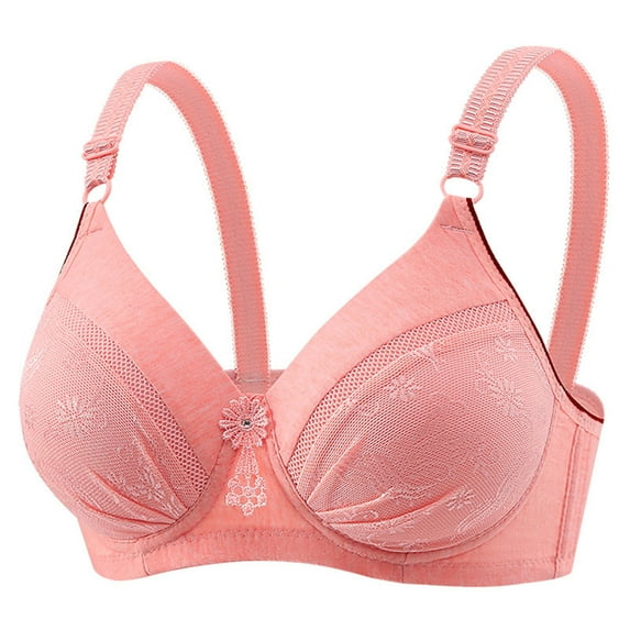 Amidoa Cotton Bras for Women No Underwire High Support Red Embroidered Bra Bralettes for Women 40/90