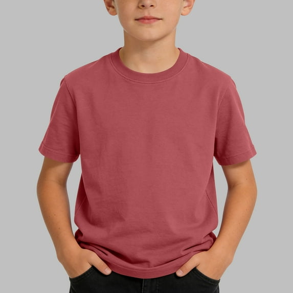 Amidoa Crewneck Boys Short Sleeved Solid Color T-Shirt Cotton Summer Casual Tee Wine,4-5 Years