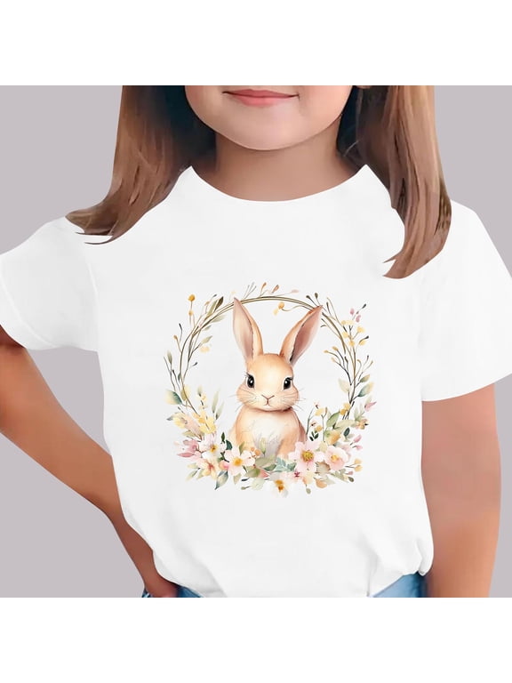 Crewneck Girls Short Sleeve Easter Cute Graphic Summer Tops Pullover Tees