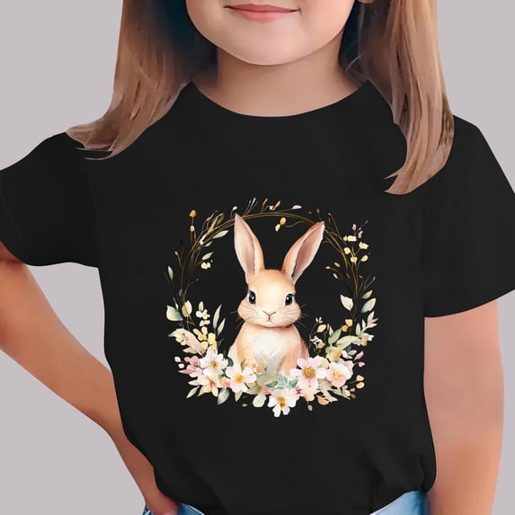Amidoa Crewneck Girls Short Sleeve Graphic T-shirt Cute Summer Soft Casual Tops Black,120