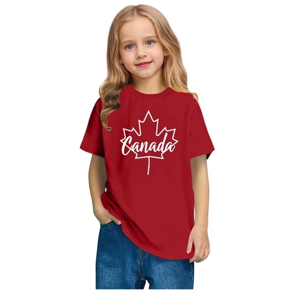 Amidoa Crewneck Girls Short Sleeve Graphic Cute Casual Cotton Summer Tee Red,5 Years
