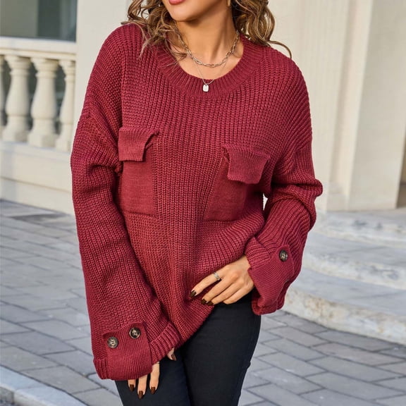 Amidoa Crochet Womens Sweaters Cutout Long Sleeve Red Pockets Side Split Sweaters Womens Sweaters Cardigan M