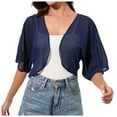 thumbnail image 1 of Amidoa Crop Cardigans for Women Chiffon Short Sleeve Blue Light Solid Ruffle Elegant Cardigans Sweaters for Women XL, 1 of 6