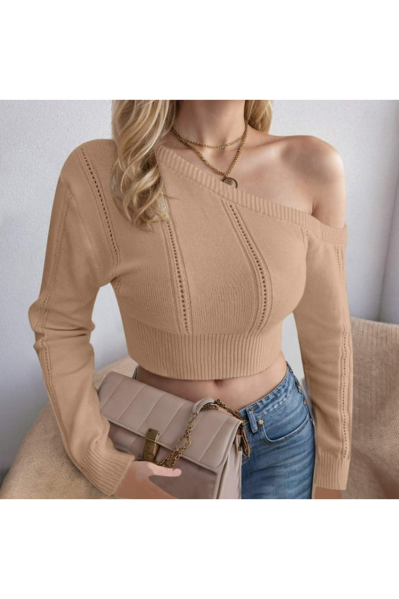 Crop Sweater Tops for Women One Shoulder Yellow Long Sleeve Cutout Cheeky Sweaters Womens Cardigan Sweaters L