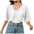 thumbnail image 1 of Amidoa Crop Women's Cardigans White Chiffon Short Sleeve Elegant Light Ruffle Solid Cardigans Sweaters for Women L, 1 of 6
