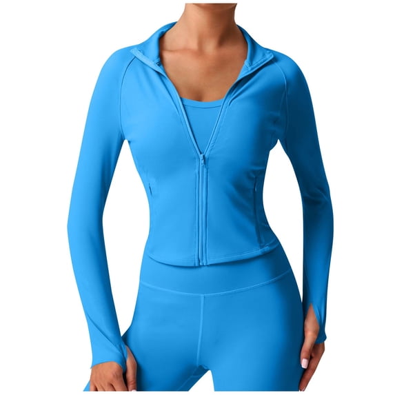 Amidoa Cropped Coats for Women Sport Blue Full-Zip Coats Lightweight Slim Fit Activewear Shackets for Women 2025 L