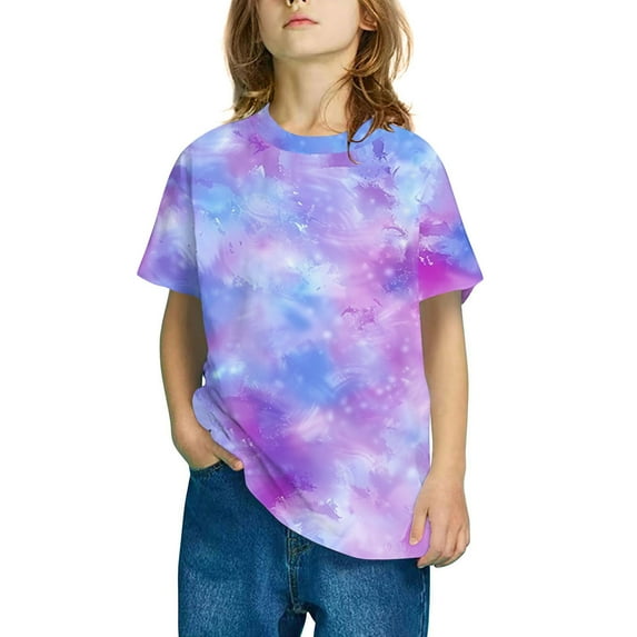 Amidoa Cute Girls Short Sleeve Crewneck Graphic T-shirt Cotton Casual Summer Top,Multicolor,120