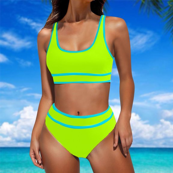 Amidoa Cute Teen Swimsuits Neon Bottoms High Waist Bikini Sets Thong Bathing Suit for Women