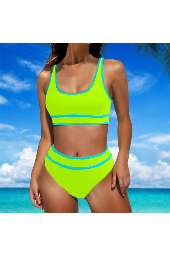 Cute Teen Swimsuits Neon Bottoms High Waist Bikini Sets Thong Bathing Suit for Women