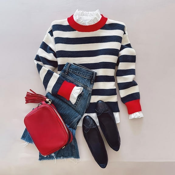 Amidoa Cute Womens Sweaters Long Sleeve Blue Striped Winter Warm Cozy Sweaters Womens Cardigans XL