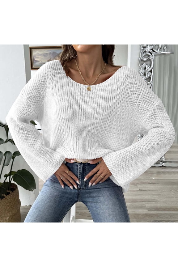 Cutout Sweater Tops for Women White Long Sleeve Crochet Fall Solid Loose Sweaters Womens Cardigans S