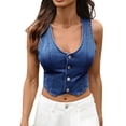 thumbnail image 1 of Amidoa Denim Womens Coats Dark Blue Cheeky Cropped Vest Solid Sleeveless Button down Waistcoat Shackets for Women 2025 M, 1 of 6